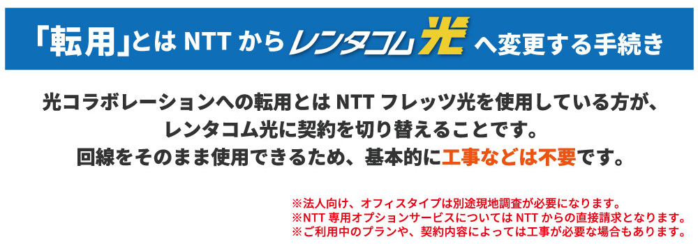 「転用」とはNTTからレンタコム光へ変更する手続き