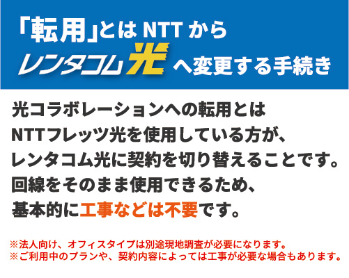 「転用」とはNTTからレンタコム光へ変更する手続き